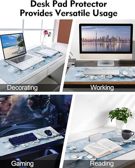 Galdas Gaming Mouse Pad XXL XL Large Long Extended Big Mousepad Non-Slip Rubber Keyboard Mouse Pad with Stitched Edges for Laptop Home Office (31.5x11.8x0.08 Inch) -Snow Floral