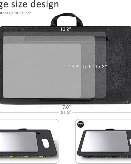 Millhome Lap Desk | Portable Laptop Desk – Fits Up to 17.3" Laptops – Detachable & Washable Cushion, Phone Holder, Device Ledge – for Writing, Working, Reading on Bed, Couch, Sofa, Floor – Green Palm