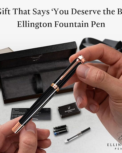 Ellington Pens Luxury Fountain Pen Set - Smooth Medium Nib- Includes 3 Ink Cartridges, Refillable Ink Converter, Gift Box- Fountain Pens For Writing, Calligraphy, Journaling, Sketching (Midnight Rose)