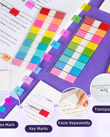 Golcellia Transparent Sticky Notes, See Through Sticky Note, Pastel Colorful Clear Sticky Notes-1040 Sheet Pack (3 Styles) Annotating Books Repositionable Translucent Sticky Tabs