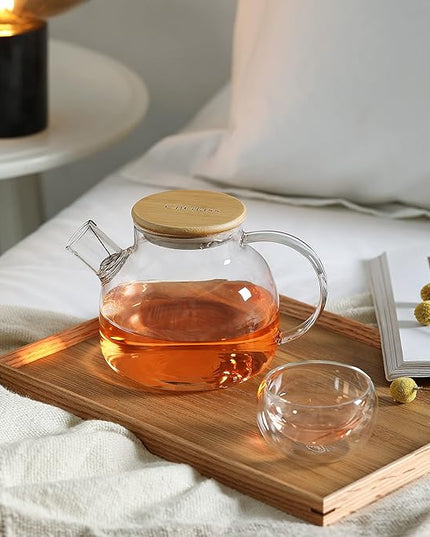 CnGlass Glass Teapot Stovetop Safe,30.4oz Clear Tea pot with Removable Filter Spout,Loose Leaf and Blooming Tea Maker