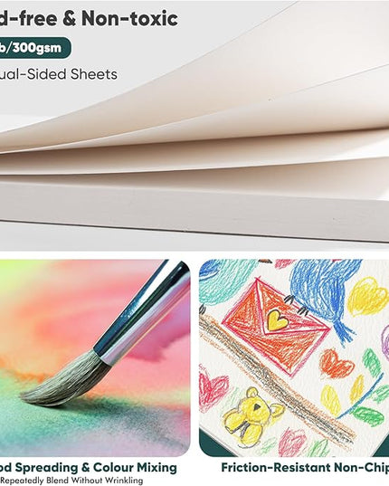 Soucolor Watercolor Paper Pad, 9"x12" Water Color Paper, 140lb/300gsm 40 Sheets Artist Painting Drawing Paper Book, Art Supplies for Adults, Watercolor Paint Set, Sketchbook, Journal, Notebook