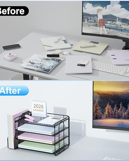 Spacrea Desk Organizers and Accessories, Paper Organizer for Desk with File organizer, Desk Accessories & Workspace Organizers for Catalog & Reference Racks (Black)