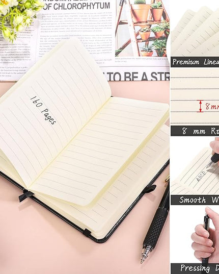 Aodaer 50 Sets Pocket Notebook Journal with Pens, 160 Pages, 3.5 x 5.5 Inch Mini Lined Journal Notebook A6 Leather Hardcover College Ruled Notepad with Pen Holder for School Office Gifts, Black
