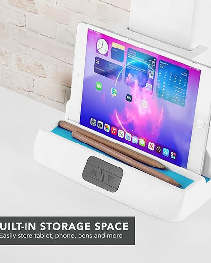 Mount-It! Electric Standing Desk Converter, Motorized Sit Stand Desk Riser with Dual Monitor Mounts, Adjustable Height Ergonomic Workstation with 28” Wide Platform and Tablet/Phone Slot, White