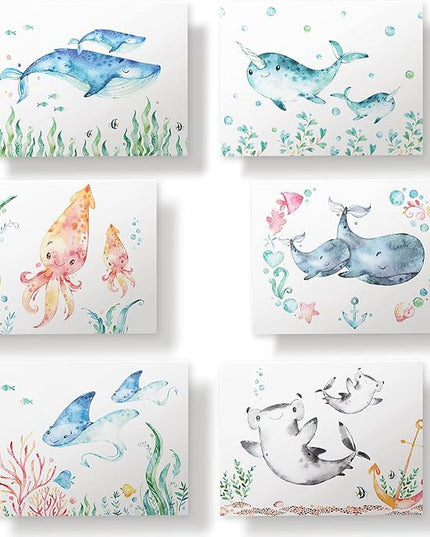 Twigs Paper - Assorted Ocean Animals Greeting Cards - Stationery Cards with Envelopes - Thank You Card - Blank Note Cards - Greeting Cards for All Occasions - Made in USA (5.5 x 4.25, Set of 12)