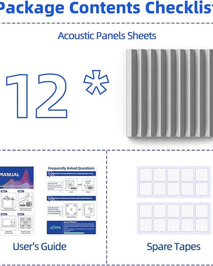 12 Pack Sound Proof Foam Panels for Wall with Self Adhesive, 2" X 12" X 12" High Density Acoustic Panels Sound Absorbing Quick-Recovery, Wedges Soundproof Wall Panels for Gaming & Studio - Gray