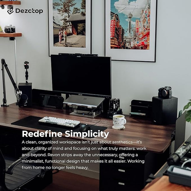 DEZCTOP Revon Elite Electric Standing Desk, 59" x 31.5" Large Work Surface, Height Adjustable (25.6"-51.2"), Sturdy Keel Frame, with Magnetic Modular System, Anti-Collision, Walnut for Home Office