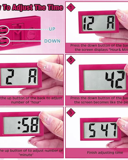 Frienda 6 Pieces Mini Digital Clock Small Digital Clock Stick on Battery Operated Self Adhesive Bracket for Car Dashboard Fridge (Red)