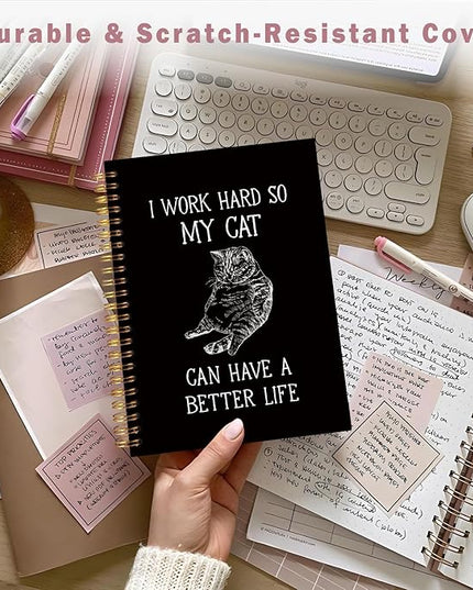 Lacama Cat Lover Gifts Funny Cat Journal Notebooks, Gifts for Cat Lovers,160 Pages, Office Humor Gifts, Black School Office Supplies, 5.5"x8.3"I Work Hard So My Cat Can Have A Better Life Notebook