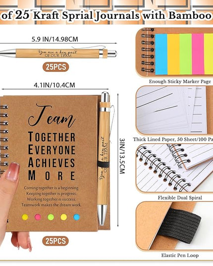 Jetec Inspirational Notebooks Bulk Spiral Notebook with Sticky Notepad Motivational Pens Valentines Day Gifts for for Employee Coworker Nurse Staff Teacher Nurse Volunteer(25 Sets,Team)