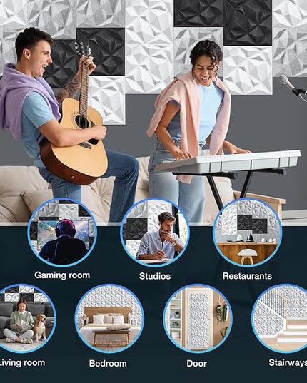 Acoustic 3D Wall Panels,24 Pack Sound Proof Felt Panels for Interior Wall Décor, Hollow Sound Absorbing Panel for Studio, Living Room, Home, Hotel, 12''x12'' Cover 24 sq ft (Light Grey, 24 Pack)