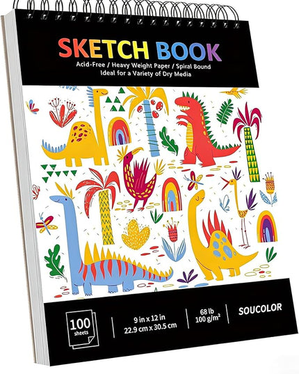 Soucolor 9" x 12" Sketch Book, 100 Sheets Spiral Bound Art Sketchbook, Acid Free Artist Drawing Book Paper, Art Supplies for Adults, Craft Activities, Sketch Paper for Drawing Coloring Sketching