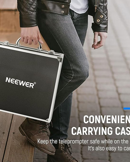 NEEWER X12 Aluminum Teleprompter with RT-110 Remote Control (Connected via Bluetooth on NEEWER Teleprompter App) & Carry Case, Compatible with iPad, iOS/Android Tablets, Smartphones, DSLRs (Black)