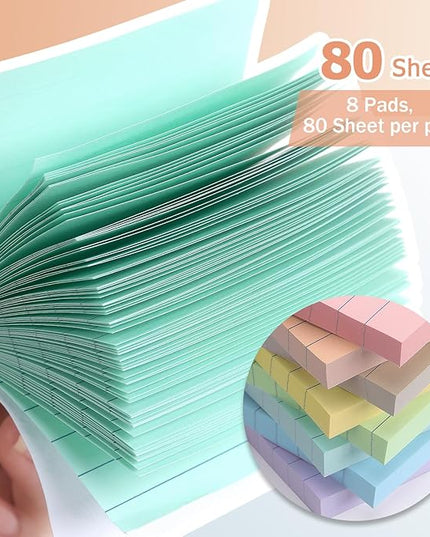 Lined Sticky Notes 3x3 Inch, 8 Pack, Light Colors, Premium Self-Adhesive Notepads, 640 Sheets, for Office, School & Home Use, Easy to Use, Reusable & Removable