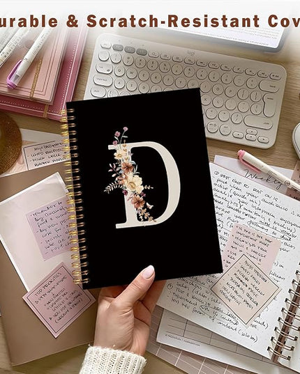 Lacama Black Initial Letter D School Notebook Journal, Aesthetic Wildflower Personalized Spiral Notebook, School Supplies, Customized Monogrammed Gifts, Birthday Gifts for Women, Office Supplies