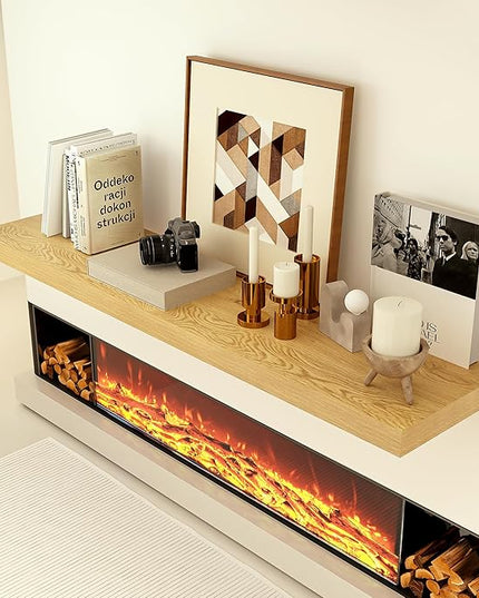 Heimlove 12 Inch Deep Floating Shelves, 72 x 12 inches Long Wall Shelf, Large Extra Display Shelf & Storage Shelf, Rustic Wood Wall Shelves for Fireplace Mantel, Oak - 1Pack