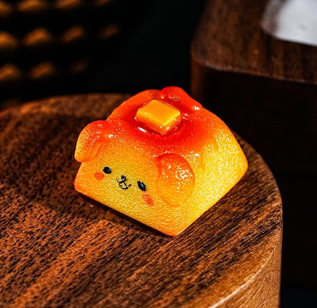 Toast Dog Artisan Keycap with Butter R1 SA Profile Custom Cute Keycaps 1U ESC Handmade Gaming Breakfast Key Cap Cherry MX Switch Compatible Mechanical Keyboard Foodie Lover Gift