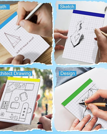 Tenceur 8 Pack Grid Paper Pad 4 x 6 Inch Graph Paper Pad, Graft Paper 30 Sheets Graph Ruled Grid Pad Notebook Notepads Memo Pads Math Grid Note Pad Scratch Pads Assorted Colors(4 Squares Per Inch)