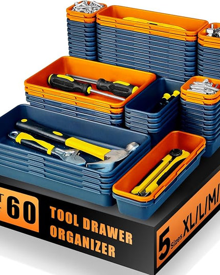 Tool Box Organizer Tray, Toolbox Desk Drawer Organizer, Tool Box Tray, Toolbox Organization Storage for Rolling Tool Chest (60PCS (Blue+Orange))