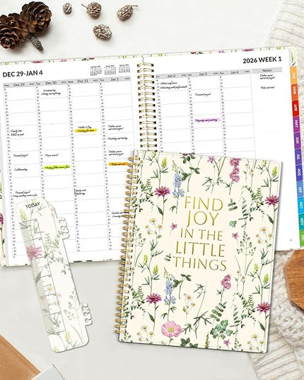 SUNEE 2026 Appointment Book 15-Minute Time Block - Daily, Weekly & Monthly Spiral Planner with Note Section - Thick Paper, Lay-Flat Bound - 8.5 x 11 for Office, School, Men & Women, Wildflowers