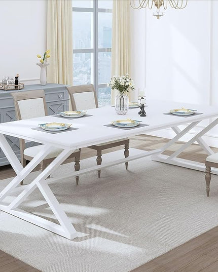 HSH White 70.8" Computer Desk, Modern Large Long Wood Metal Office Desk, Farmhouse Pc Study Work Writing Desk for Two Person, Rustic Double Workstation Executive Desk for Home Bedroom Living Room