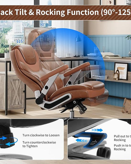 Big and Tall Office Chair with 5D Arms, 600lbs Fabric & PU Leather Heavy Duty Desk Chair, Adjustable Lumbar Support & Height, Tilt Function, High Back Ergonomic Executive Computer Chair