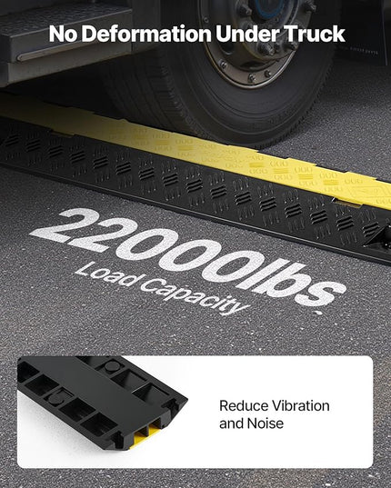 VEVOR 3 PCs Rubber Cable Protector Ramp, 2 Channel Heavy Duty TPU Floor Cord Hose Wire Cover, 1.2'' W x 1.1'' H Channel Size, Traffic Speed Bump with Flip-Open Top Cover, for Indoor Outdoor Use