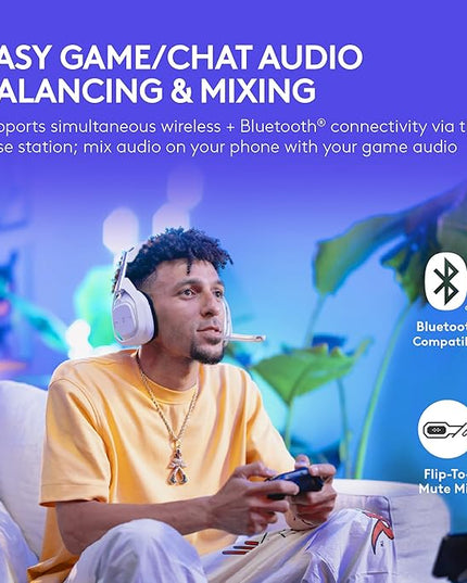 Logitech G Astro A50 X Multi-Platform Wireless Gaming Headset + Base Station for PS5/Xbox/PC: PLAYSYNC Video & Audio Switcher, HDMI 2.1 4K 120Hz VRR, <24bit/48kHz, 24hr Battery, 2.4GHz & BT - White