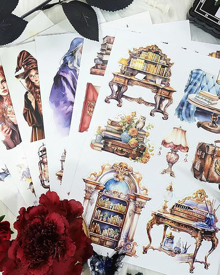 Snycler Sticker Book - 20 Sheets Vintage PET Stickers for Scrapbooking, Junk Journaling, Ephemera, and Decorative Crafts-The Secrets of Wizards