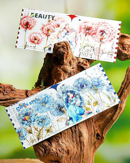 AuriicLeaf Dandelion Floral PET Stickers Set, 60PCS Holographic Botanical Flower Stickers for Scrapbooking, Journaling, DIY Crafts, and Art Supplies