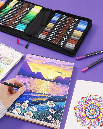 Art Markers Pens Dual Tip Coloring Markers Set with Brush & Fine Nib for Adult Coloring Book Christmas Gifts Professional Calligraphy & Drawing Art Supplies Kit for Adults (72 Colors)