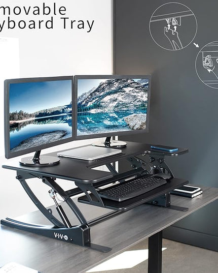 VIVO 36 inch Height Adjustable Stand Up Desk Converter, V Series, Quick Sit to Stand Tabletop Dual Monitor Riser Workstation, Black, DESK-V000V