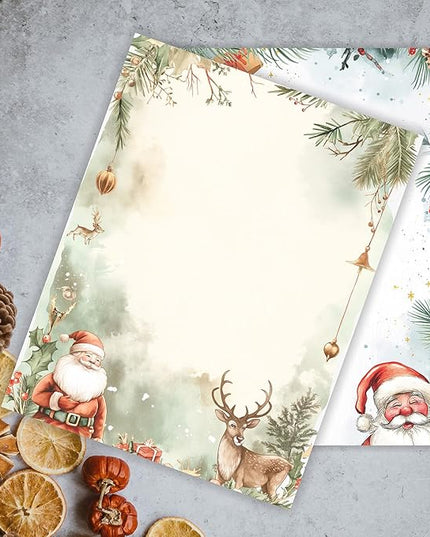 PARTH IMPEX 56 Sheets Christmas Writing Paper 8.5x11 - Letter Size Stationery Holidays Winter Party Looking Santa Letterhead Printer Paper - 120gsm Thick Decorative Double-sided Design