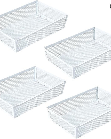 Mesh Tray Kitchen Drawer Utensil Cutlery Tray Office Supplies with Inter-locking Arm Drawer Dividers Organizer for Silverware, Flatware, Home,Office, School,Bedroom(9＂X6＂4pack) White