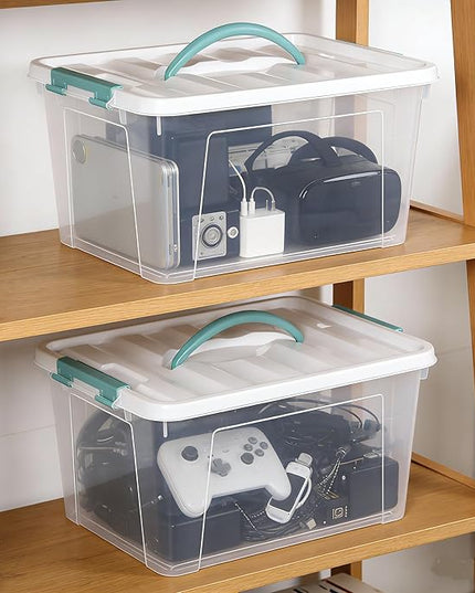 Xyskin 14 Quart Clear Storage Bins with Lid and Green Handle, Storage Latch Box/Bin Organizing Container