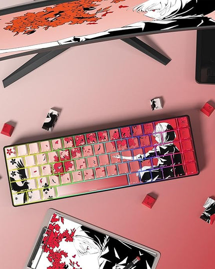 Rainy Japanese Anime Keycaps Shine Throgu Key Caps,Cherry Keycaps130 Keys PBT Dye Sublimation Custom Keycaps Set for Mechanical Keyboard 61/64/75/84/87/104/108 Layout with Key Puller (Red)