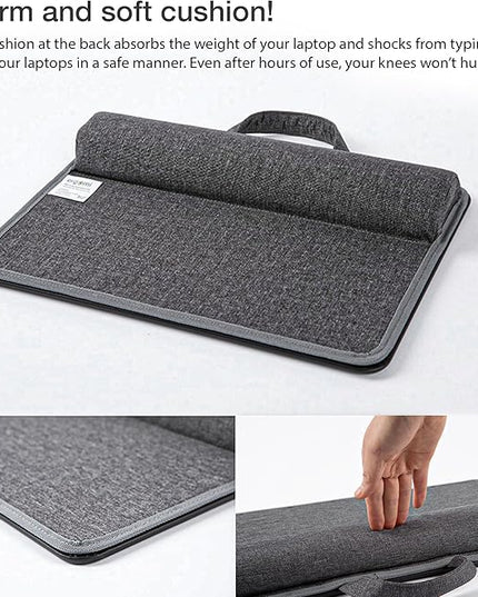 ergomi Lap Desk with Soft Cushion and Wrist Rest – Portable Laptop Desk for Bed, Couch & Home Office, PU Surface Tray with Handle for 15.6 inch Laptop (Medium, Black)