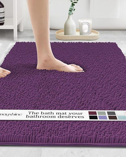 MAYSHINE Plush Shaggy Chenille Bath Mat | Extra Soft, Super Absorbent, Non-Slip Bathroom Rug | Fluffy Microfiber, Area Rug Sets for Bathroom Floor, Kitchen, Living Room | 47"x27" | Plum