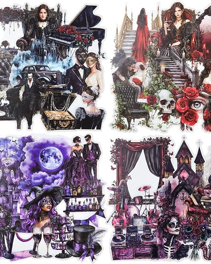 AuriicLeaf Dark Gothic Ballroom PET Sticker Set, 100PCS Vintage Dance Ephemera for Scrapbooking, Journaling, DIY Crafts, and Planner Supplies