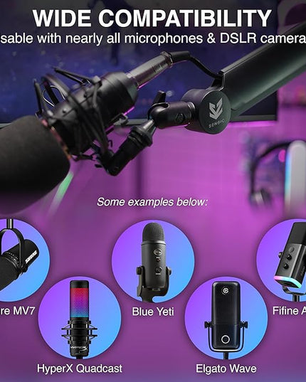 Sensic SA-30 Microphone Boom Arm, 360° Rotatable Mic Stand with 6 inch riser, Microphone Holder with 1/4", 3/8" and 5/8" Adapters, Professional Microphone Arm with Accessories, Mic Boom Arm Black