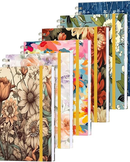 6 Pack Spiral Notebook A5 Hardcover Lined Journal for Women with 2 Pockets Cute Vintage Floral Spiral Journal College Ruled Notebooks 160 Pages & 80 Sheets for Work School Office