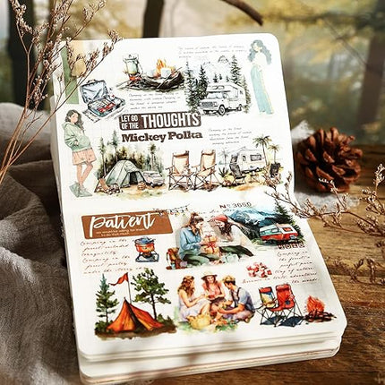 AuriicLeaf Forest Camping Theme PET Tape Set, 6 Rolls of Nature Adventure Stickers for Scrapbooking, Junk Journaling, DIY Crafts, and Art Supplies