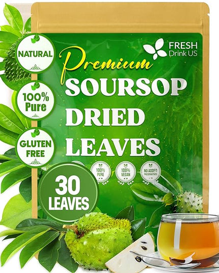 FreshDrinkUS, Premium 30+ Soursop Graviola Dried Leaves, Natural Whole Soursop Leaves, Wildcrafted, Hoja Guanabana, Loose Leaf Herbal Tea, No Gluten, Vegan