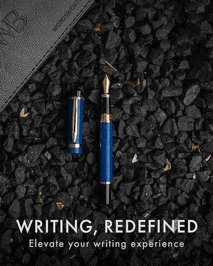Wordsworth & Black Primori Fountain Pen Set [Blue Gold]; Extra Fine Nib, Gift Case, 24 Ink Cartridges, Refill Converter, Manual; Journaling, Calligraphy, Smooth Writing Pens; Left and Right Handed