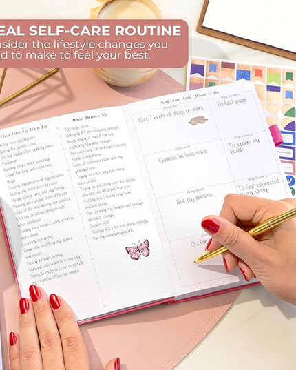 GoGirl Self-care Journal – Daily Mental Health Notebook with Mood & Wellness Trackers – Personal Development, Meditation & Reflection Journal for Women – Hardcover, Lasts 3 Months (Fuchsia)