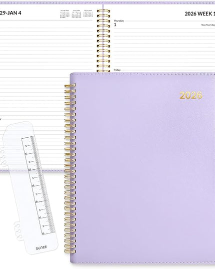 SUNEE 2026 Planner, Weekly and Monthly Calendar Planner 9"x11.2"- 12 Month (January 2026 - December 2026), Vegan Leather Cover, Pocket, Bookmark, Notes, Monthly Tab, Purple