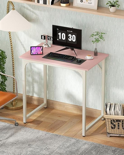 PayLessHere | 32 Inch Computer Desk | Pink | Office Desk with Metal Frame, Adjustable Feet | Water-Resistant, Scratchproof Surface | Sturdy Writing Table for Home Office or Study | Pack of 1