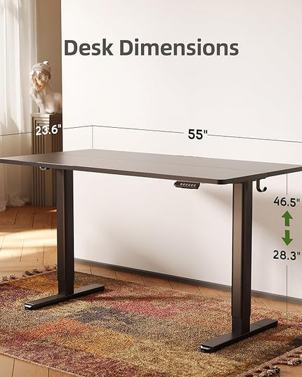 INNOVAR Electric Standing Desk, Adjustable Height Stand up Desks, 55 x 24 Inches Sit Stand up Desk for Home Office Computing, 3-Preset Memory Height Ergonomic Rising Desks, Black