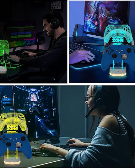 Light up Headset and Controller Stand, 16 Colors 3D LED Lights Gamepad Headphone Holder with Remote Control, Game Controller Hanger for All Universal Gaming PC Accessories